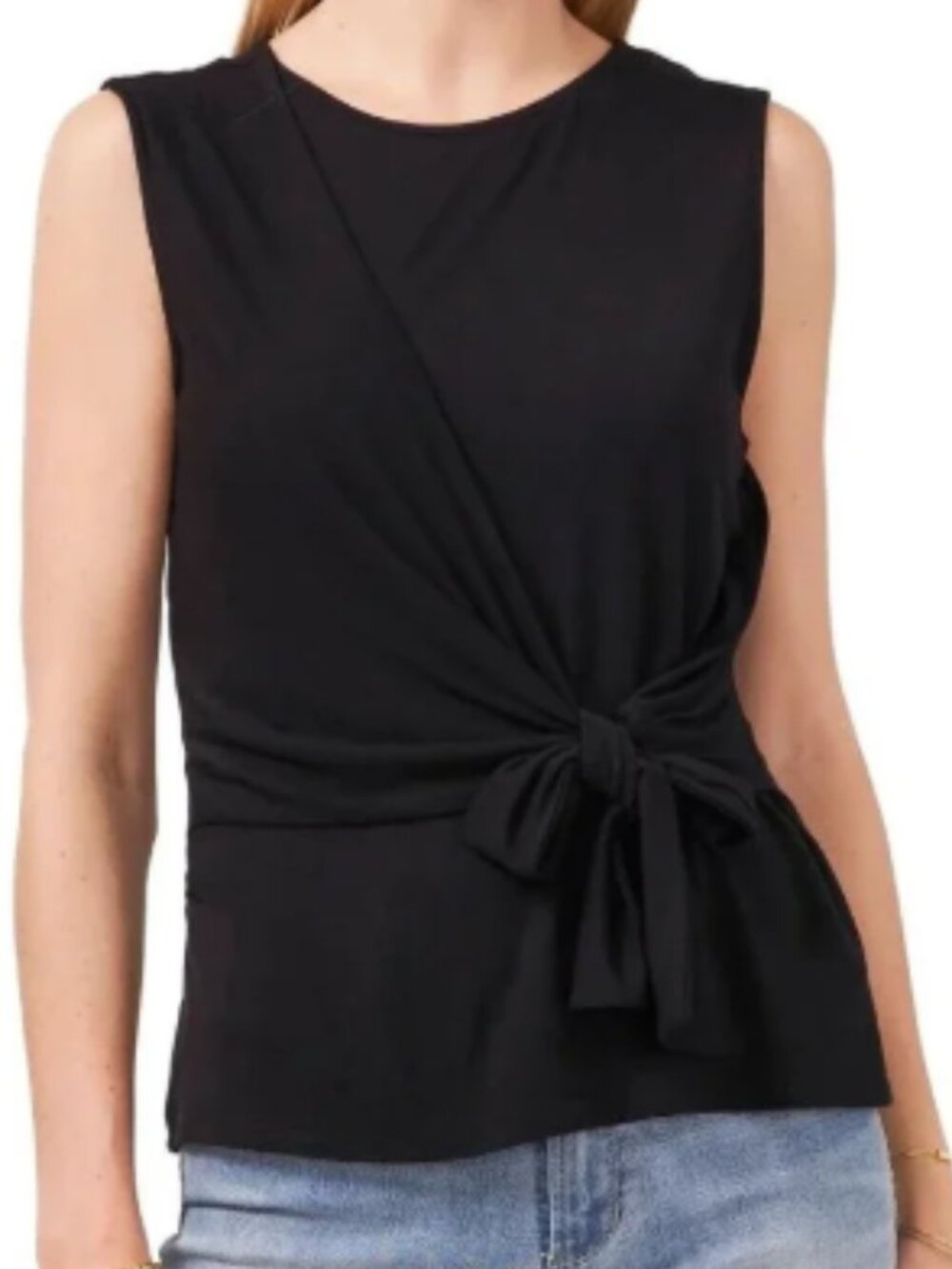 Vince Camuto Black Sleeveless Tie Waist Blouse Size M